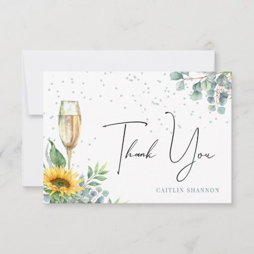 Champagne Sunflower Bridal Shower Thank You Card