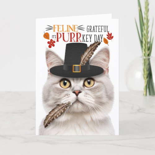 Champagne Tabby Cat Grateful for PURRkey Day Holiday Card