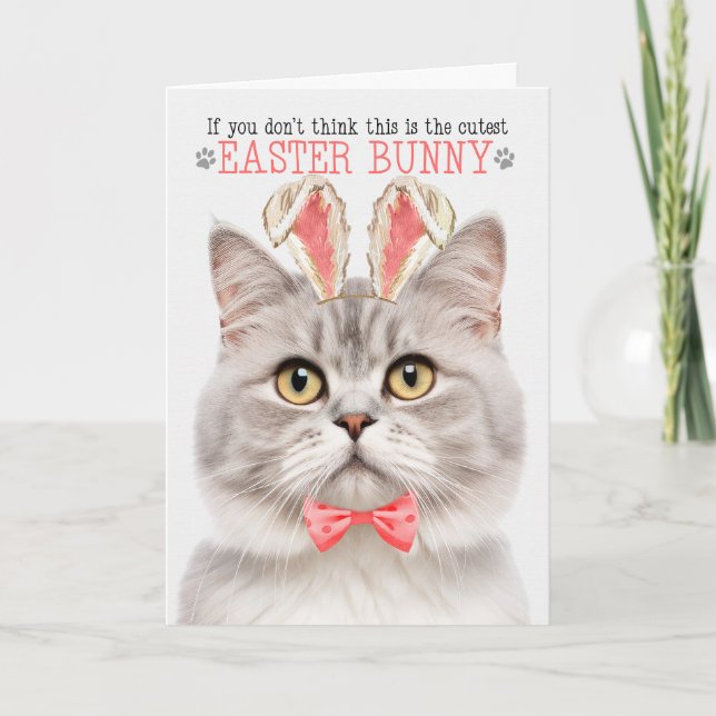 Champagne Tabby Cat in Bunny Ears for Easter Holiday Card (Front)