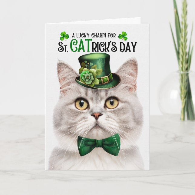 Champagne Tabby Cat St CATrick's Day Lucky Charm Holiday Card (Front)