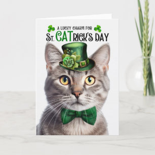 Champagne Tabby Cat St CATrick's Day Lucky Charm Holiday Card