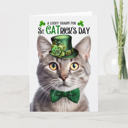 Champagne Tabby Cat St CATricks Day Lucky Charm Holiday Card