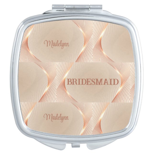 Champagne Tan Bridesmaid Survival Kit Gift Elegant Compact Mirror (Front)