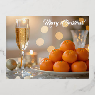 Champagne, Tangerines Festive Christmas Custom Foil Holiday Postcard