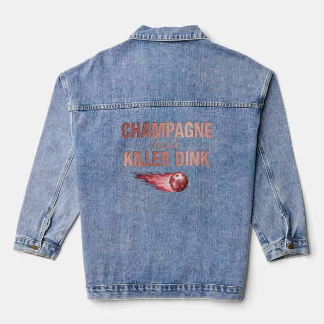 Champagne Taste Killer Dink | Rose Pink Pickleball Denim Jacket (Back)