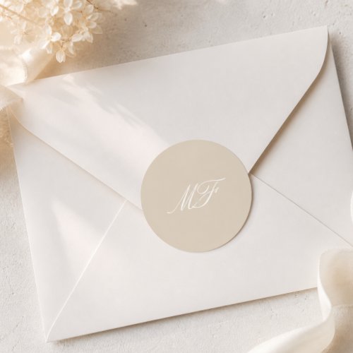 Champagne Taupe Wedding Monogram Sticker