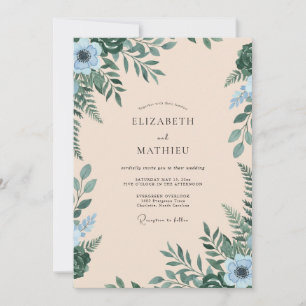 Champagne Teal Foliage Eucalyptus Wedding Invitation