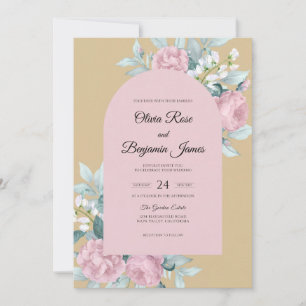 Champagne Teal Ranunculus Muted Eucalyptus Wedding Invitation