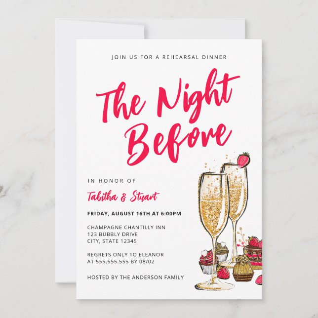 Champagne The Night Before Rehearsal Dinner Invitation (Front)