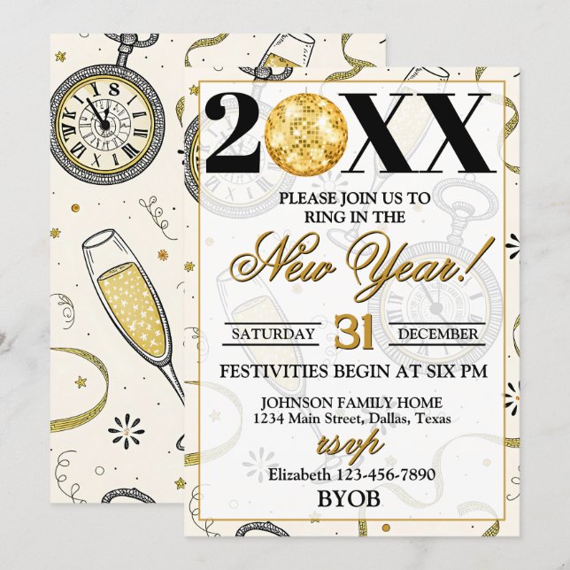 Champagne Toast 2026 New Years Eve Party Invitation (Front/Back)