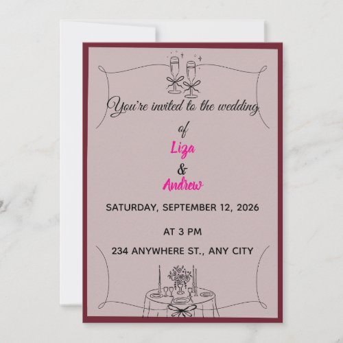 Champagne Toast and Dinner Wedding Invitatation Invitation