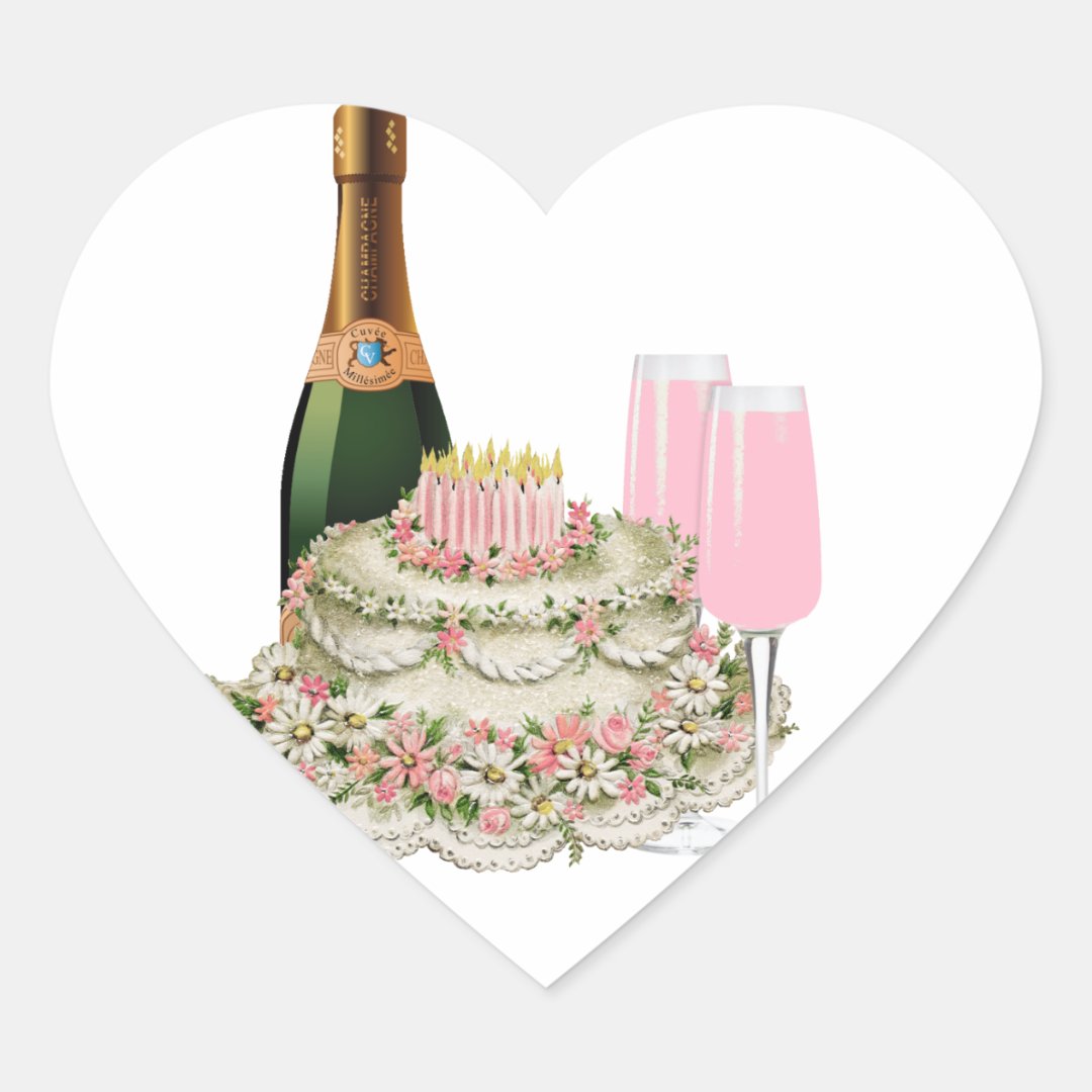 Champagne Toast Birthday Heart Sticker | Zazzle