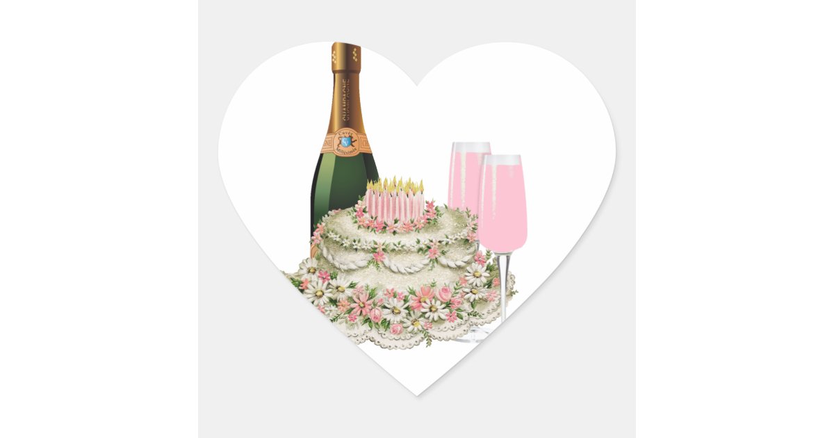 Champagne Toast Birthday Heart Sticker | Zazzle