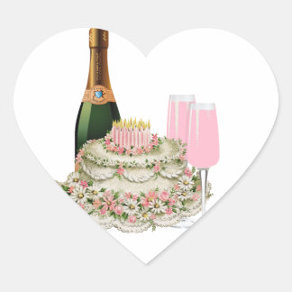 Champagne Toast Birthday Heart Sticker