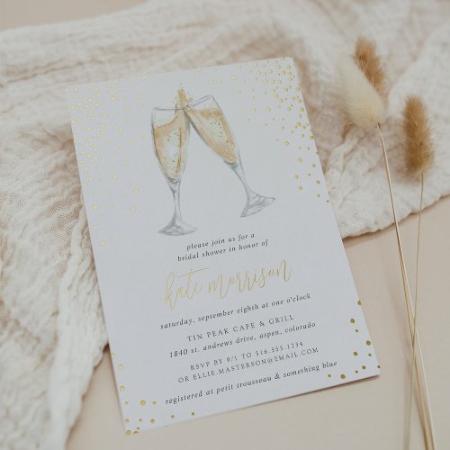 Champagne Toast  Bridal Shower Gold Foil Invitation