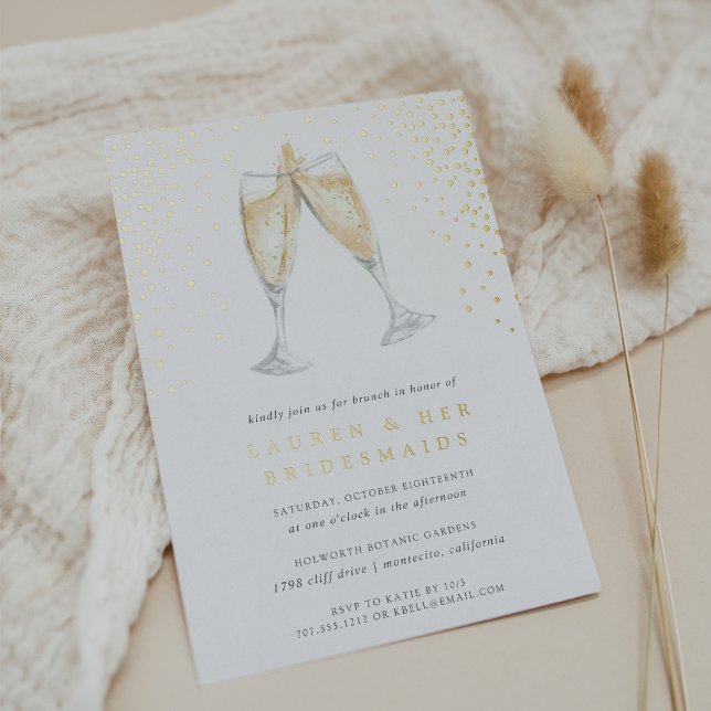 Champagne Toast | Bridesmaids Brunch Gold Foil Invitation (Creator Uploaded)