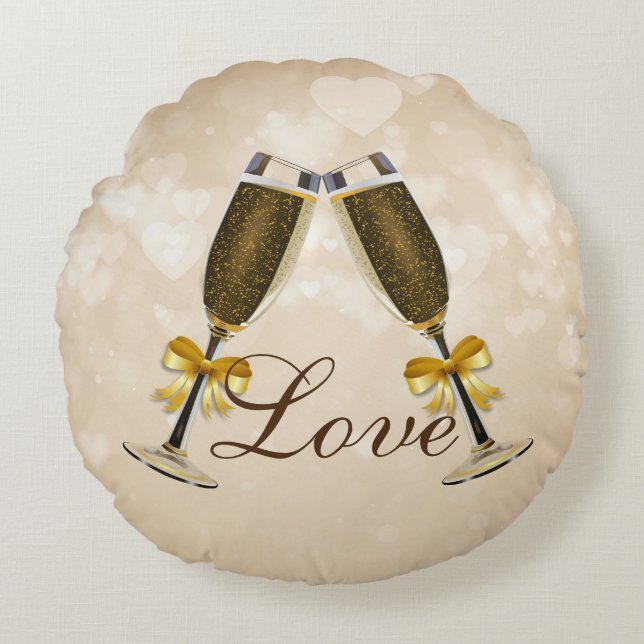 Champagne Toast Cream Hearts Round Pillow (Front)