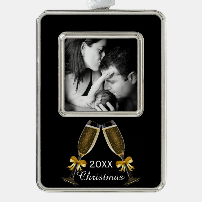 Champagne Toast Elegant Custom Photo Christmas Ornament (Front)