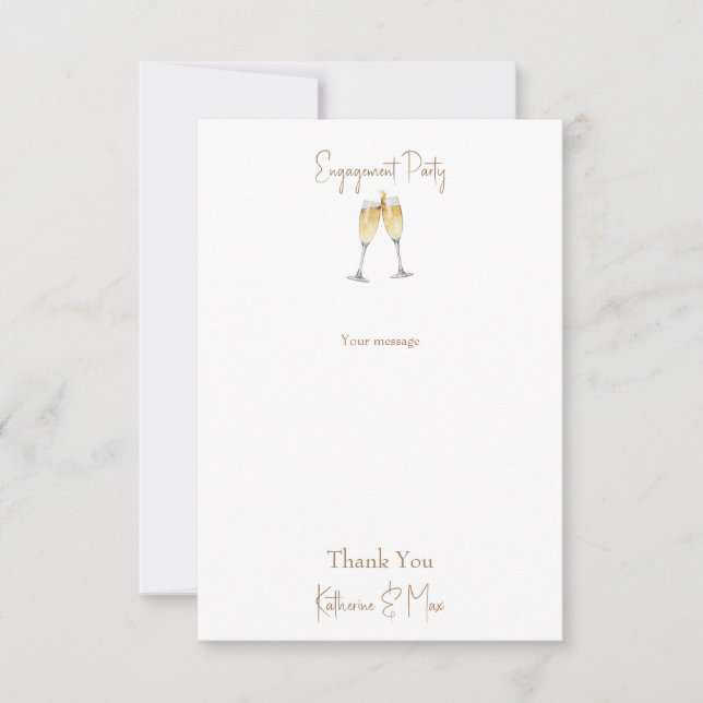 Champagne Toast Engagement Party Message Thank You Card (Front)