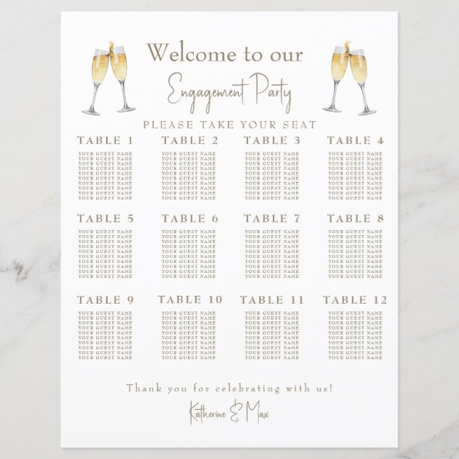 Champagne Toast Engagement Party Seating Chart (Front)