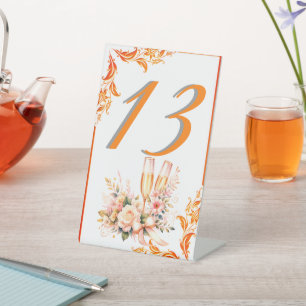 Champagne Toast Floral Bridal Shower Table Number  Pedestal Sign