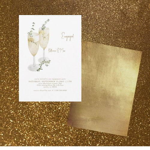 Champagne Toast Foliage Gold Engagement Party Invitation