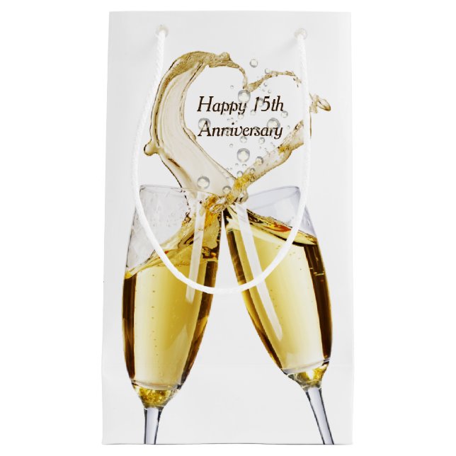 Champagne Toast for 15th Anniversary     Small Gift Bag (Front)