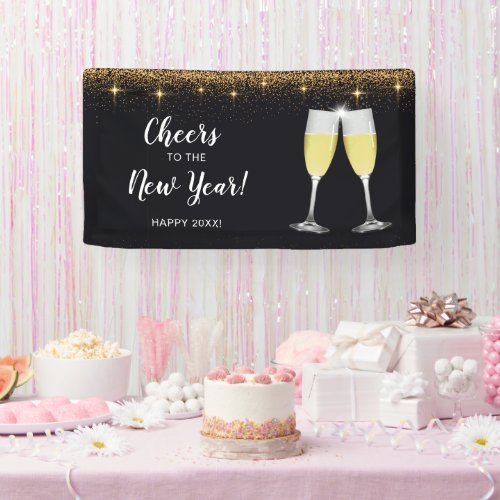 Champagne Toast Glitter New Years Eve Party Banner