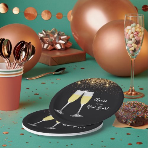 Champagne Toast Glitter New Years Eve Party Paper Plates