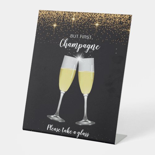 Champagne Toast Glitter New Years Eve Party Pedestal Sign