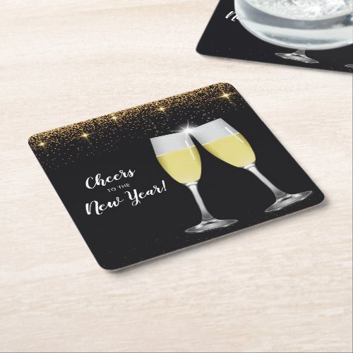 Champagne Toast Glitter New Years Eve Party Square Paper Coaster