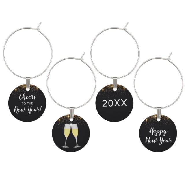 Champagne Toast Glitter New Year's Eve Party Wine Charm (Staggered)