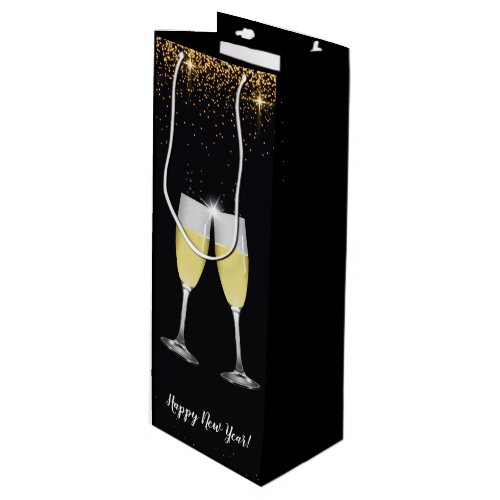 Champagne Toast Glitter New Years Eve Party Wine Gift Bag