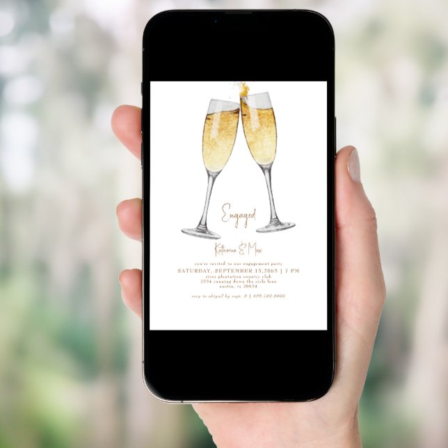 Champagne Toast Gold Text Engagement Party II Invitation (Front Digital)