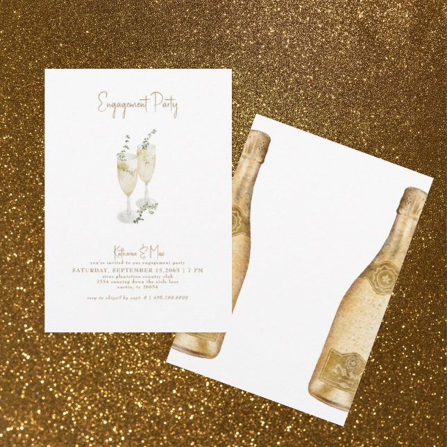 Champagne Toast Gold Text Engagement Party Invitation (Creator Uploaded)