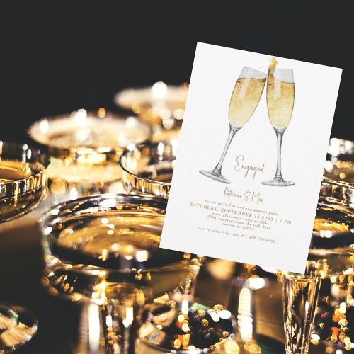 Champagne Toast Gold Text Engagement Party Invitation