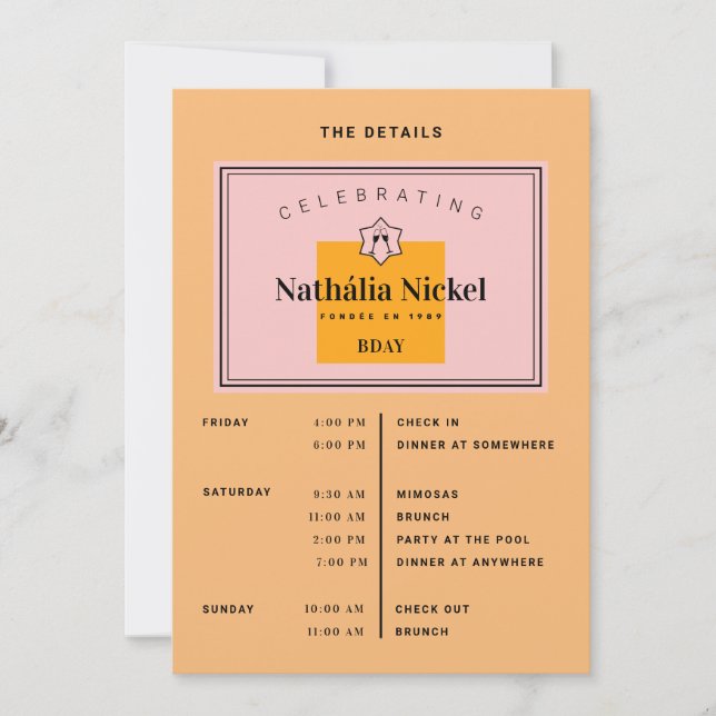 Champagne Toast Itinerary Invitation (Front)