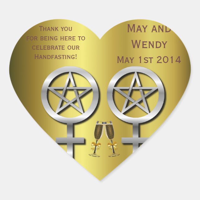 Champagne Toast Lesbian Handfasting Heart Sticker (Front)