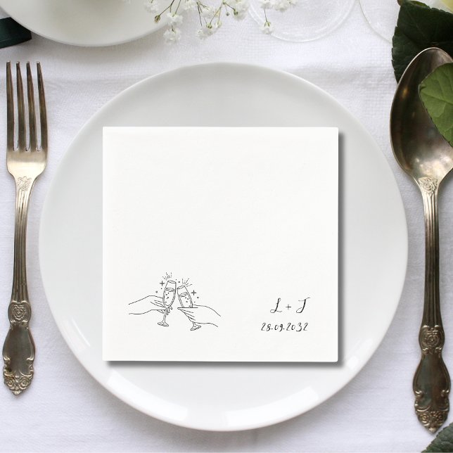 Champagne Toast Monogram Personalized Wedding Napkins (Creator Uploaded)