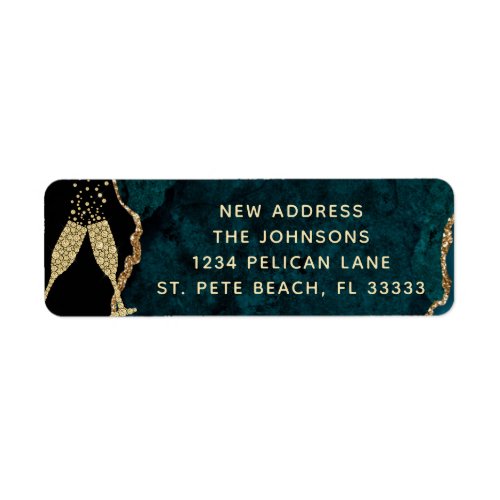 Champagne Toast New Home Teal Gold Return Address Label