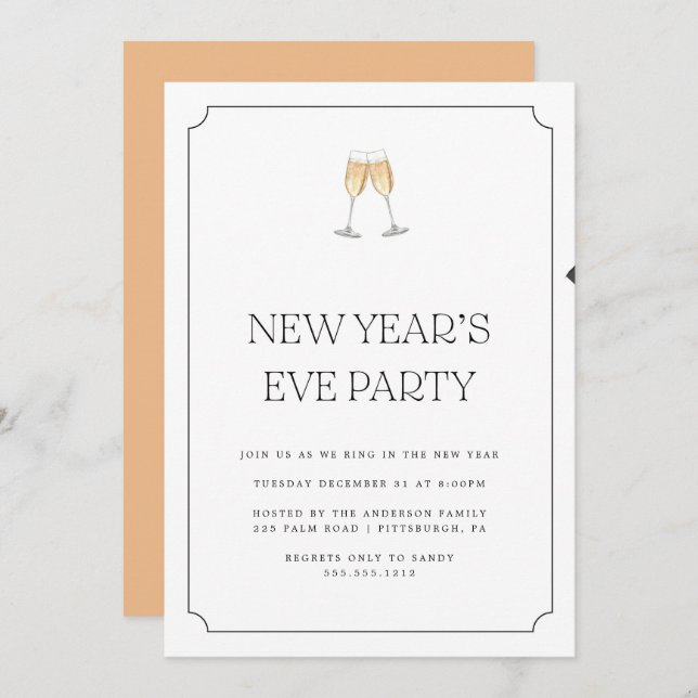 Champagne Toast New Years Eve Party Invitation (Front/Back)
