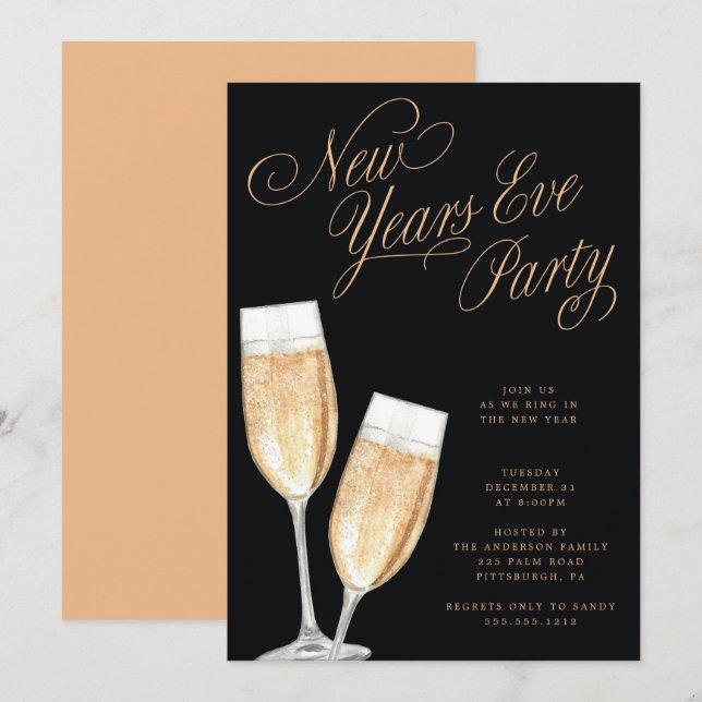 Champagne Toast New Years Eve Party Invitation (Front/Back)