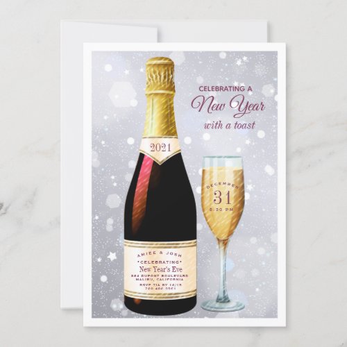 Champagne Toast  New Years Party Invitation