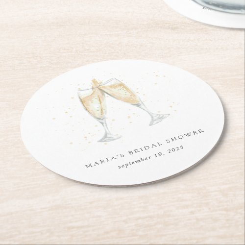 Champagne Toast Personalized Bridal Shower Round Paper Coaster