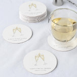 Champagne Toast Personalized Bridal Shower Round Paper Coaster<br><div class="desc">Festive and elegant bridal shower coasters feature a pair of clinking champagne glasses in watercolor,  filled with bubbly. Personalize with your event name and date in chic grey lettering.</div>