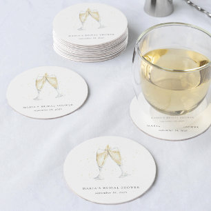 Champagne Toast Personalized Bridal Shower Round Paper Coaster