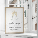 Champagne Toast Personalized Event Welcome Sign<br><div class="desc">Festive and elegant welcome sign for your engagement party or wedding features a pair of clinking champagne glasses in watercolor,  filled with bubbly. Personalize with three lines of custom text beneath; shown with "welcome" and the couple's names and event type.</div>