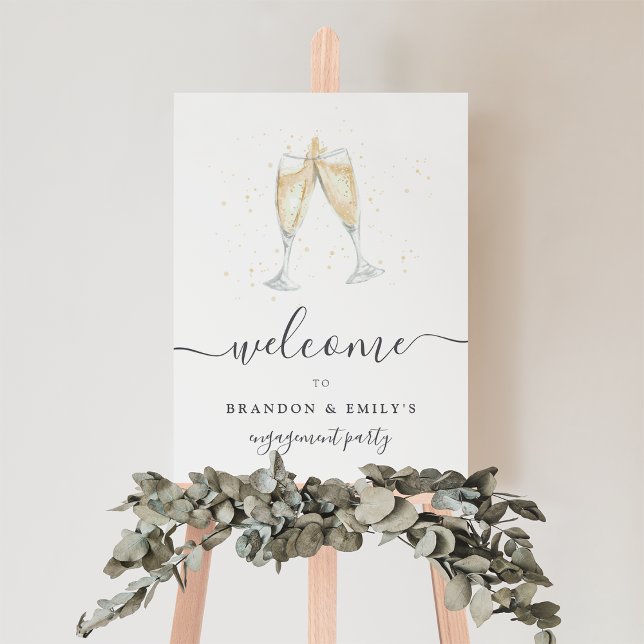 Champagne Toast Personalized Event Welcome Sign (Champagne theme welcome sign for your engagement party, bridal shower, or rehearsal dinner)