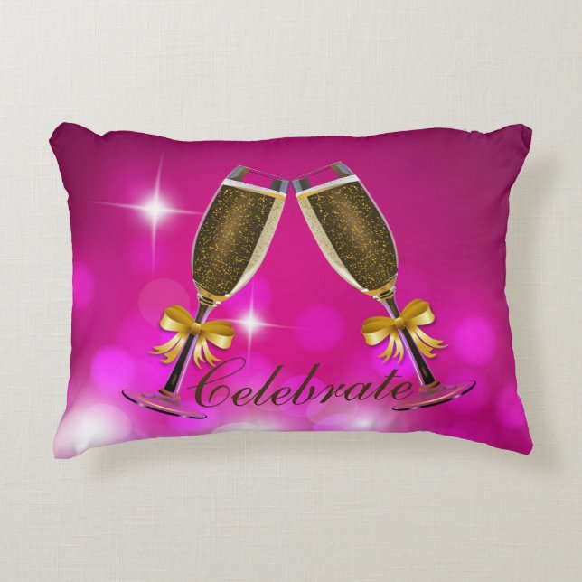 Champagne Toast Pink Bokeh Decorative Pillow (Front)