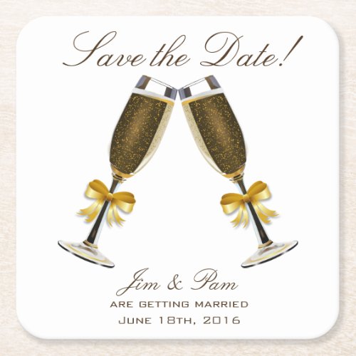Champagne Toast Save the Date Square Paper Coaster